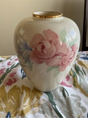 Lenox Pink Floral Porcelain Vase with Gold Rim